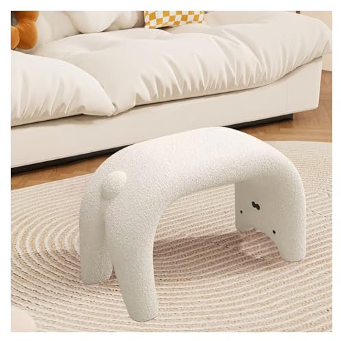 JIAYING Klein Sitzhocker Teddy-Stoff Fußhocker Ottomane Hocker Mit Rutschfesten Beinen, Schön Sitzbank Beinstütze Für Couch, Schreibtisch, Büro, Wohnzimmer(White)