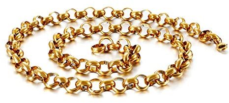 Tolldek Halskette Edelstahl Herren 70cm, Rolokette Gold Metallkette Edelstahl Breit 6MM, Freundschaftskette Jungs Hip Hop für Männer
