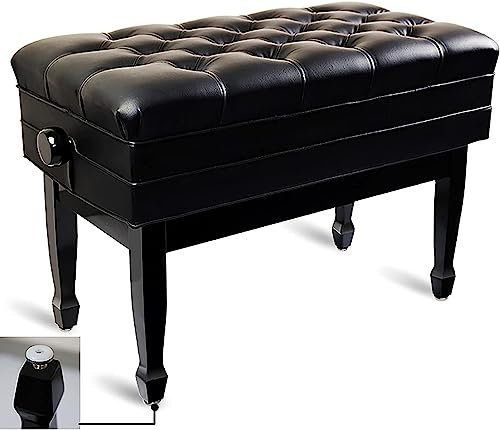 Verstellbare Klavierbank aus Holz mit Musikaufbewahrung und dickem Kissen für Komfort und ergonomische Unterstützung