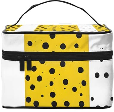 ESNAIUVCD Kulturbeutel, Senfgelb und Schwarz, große Kosmetiktasche, Reise-Make-up-Tasche, Organizer für Damen, Schwarz , Einheitsgröße, Kosmetikkoffer
