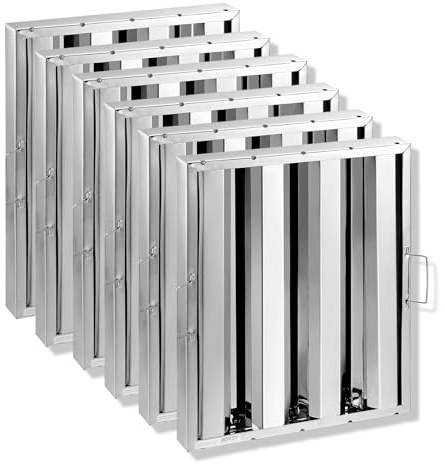 VEVOR Filtre de Hotte Aspirante Commerciale 393x493 mm, Filtre à Chicane en Acier Inoxydable, 3 Rainures, Lot de 6, Nettoyage Facile, pour Hottes d'Extraction de Cuisine Commerciales Anti-graisse
