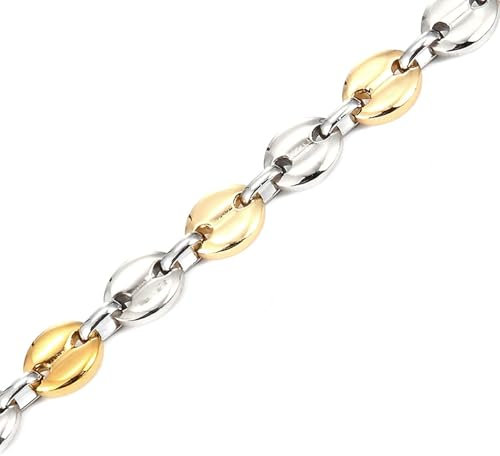 Beydodo Kette Herren 61CM ohne Anhänger Gold Silber, 7MM Bohnenkette Hip Hop Halskette Männer Freundschaftskette Personalisiert