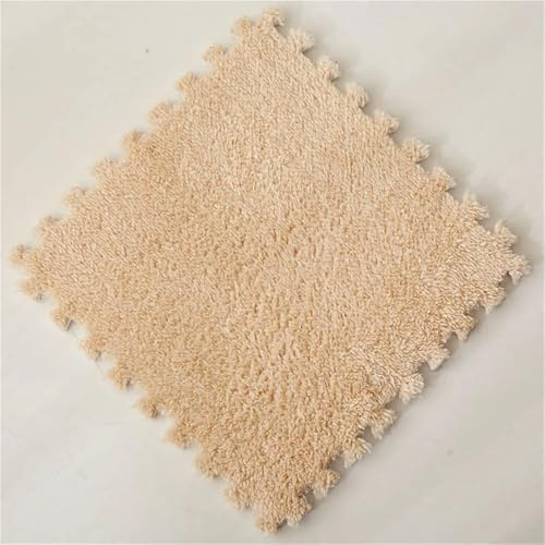 8 Stück 30 x 30 cm Plüsch-Teppich for Wohnzimmer, Schlafzimmer, weiche Plüsch-Spielmatte, Schaumstoff-Plüsch-Teppichunterlage, Puzzle-Matte(Camel)