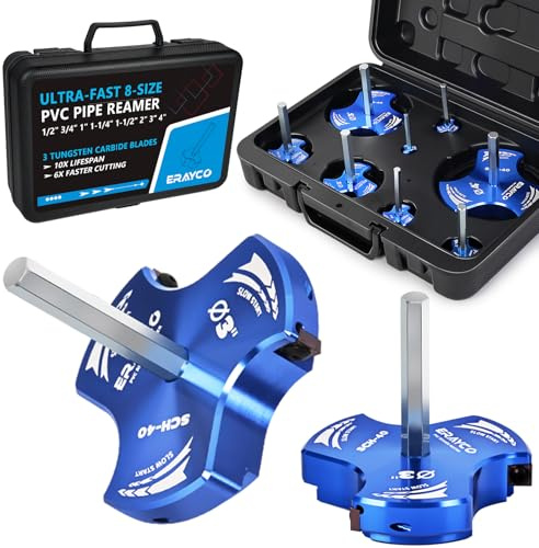 ERAYCO PVC-Rohrreibahle-Set, 3-teilig, Kunststoff-Rohrverschraubung, Reibahle für Sanitärarbeiten, 3 Klingen, PVC-Armaturenschutz für SCH40, ABS, CPVC-Rohr (1/2 Zoll, 3/4 Zoll, 1 Zoll, 1 1/4 Zoll, 1 1