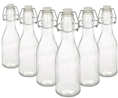 Argon Tableware 250ml Glasflaschen mit Bügelverschluss - Klar - 6X Wiederverwendbar Leer Wasser Wein Milch Olivenöl Saft Gin Hausgebrautes Brauen Trinken Kühlschrank Spender Vorratsdosen mit Deckel