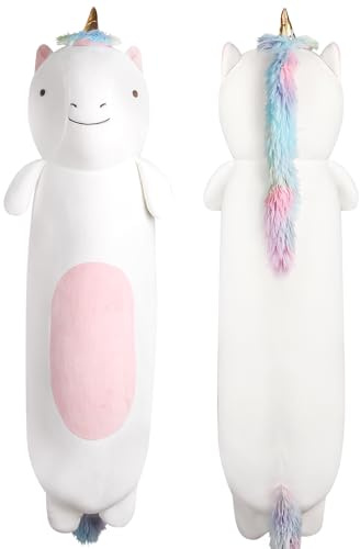 Dalmao 55cm Langer Einhorn Plüsch Kissen, Einhorn Stofftiere Kuscheltier, Niedliche Plüschtier Schlafkissen Geschenke für Kinder Geburtstage, Ostern