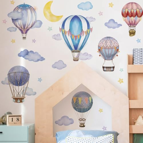 Runtoo stor varmluftsballong väggdekaler barnkammare färgglada måne stjärnor moln ballong väggkonst klistermärken baby barn sovrum dekor