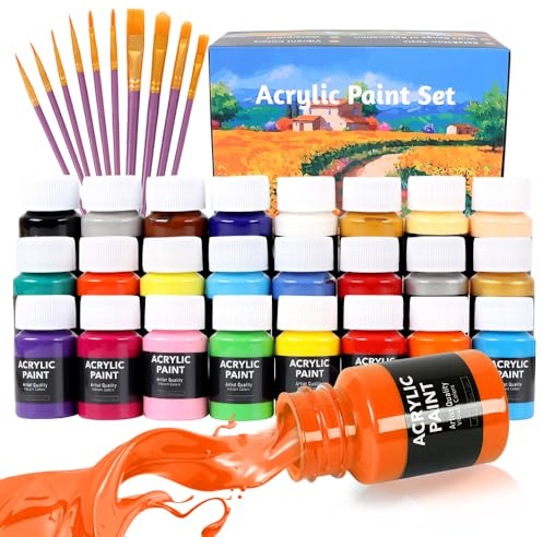 LiBozd Acrylfarben Set mit Pinseln-24 x 25 ml Acryl Farben auf Wasserfeste Acrylfarbe zum Bemalen von Leinwand, Holz, Ton & Steine, Modellbau (25ml x 24)
