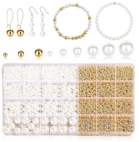RTSHUK Perlen für Armbänder Erwachsene, 1900 Stück Weiße Perlen zum Auffädeln Set Perlenketten zum Selbermachen Schmuck Selber Machen DIY Bracelet Making Kit für Halsketten