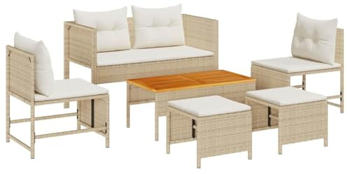 vidaXL Garten-Sofa-Set 6 pcs Beige und Creme Poly-Rattan, Moderner Garten- und Terrassen-Rattansofa, gemütliche 2-Sitzer, wetterfeste Lounge-Möbel, perfekt für draußen!