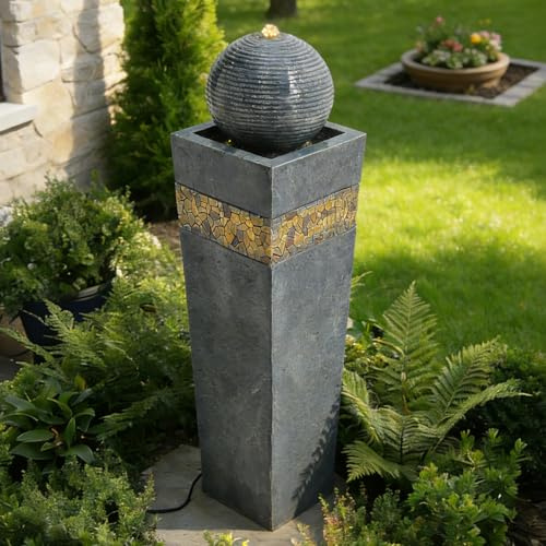 Warmiehomy 80 cm Water Features for the Garden, Modern Garden Water Features with LED Light & Sphere Top, Waterfall Indoor/Outdoor Cascading Garden Fountain for Patio, Porch Home Decor