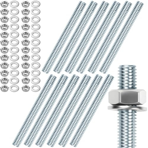 12 Stück Gewindestange M8 Gewindestangen M8 X 100mm Gewindestab Gewindebolzen Verzinkter Stahl Gewindestifte Blaues Zink Gewindestäbe mit 24pcs Sechskantmutter und 24pcs Unterlegscheiben