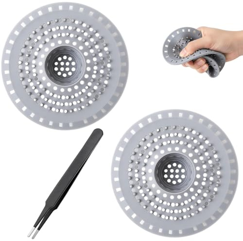 2 Stück Abflusssieb, Silikon Abflusssieb Dusche Mit Saugnapf, Universelles Haarsieb Dusche Für Badewanne, Waschbecken & Küche, Verstopfungsschutz Gegen Haare & Gerüche