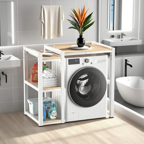 Meuble de Rangement pour Machine à Laver à Tambour, Meuble De Rangement Pour Machine À Laver Et Sèche, Réglable De Haut En Bas, Pour Buanderie, Salle De Bain, Balcon(White)