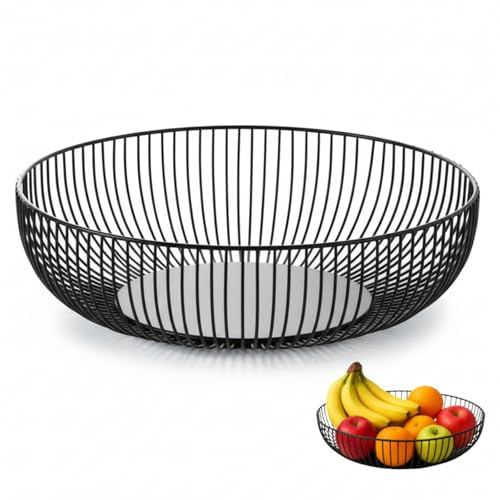 Siocok Black Wire Fruit Basket Fruit Bowl, Iron Arts Fruit Storage Baskets for Kitchen Counter, for Home Decor, Table Centerpiece Decorative Hold Vegetables, Bread, Snacks, Potpourris