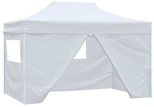 Tente de Réception Pliante avec 4 Parois Latérales, Toit Imperméable Résistant aux UV, Chapiteau de Jardin Exterieur pour Jardin, Terrasse, Événements Extérieurs, Blanche, 3x4.5 m