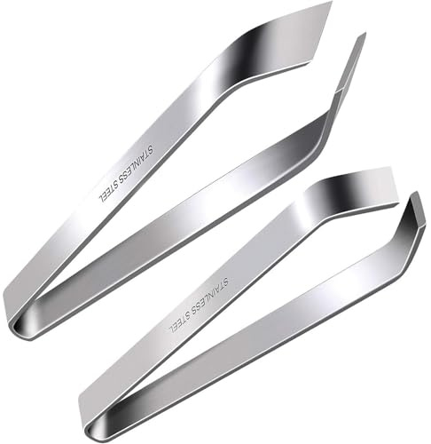 Ftqsyw Fish Bone Tweezers Set, Professional Stainless Steel Flat and Slant Pliers Remover Set for Cooking Kitchen Salmon Trout, 2 Styles