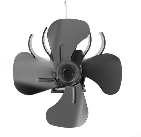 Log Burner Small 4 Blades Wood Burning Stove Heat Powered Fireplace Fan for Wood/Log Burner/Fireplace, Black