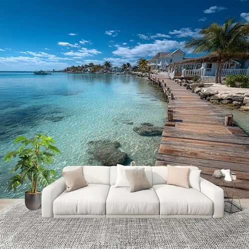 Papel Tapiz 250x175cm Vacaciones En Un Edificio Junto Al Mar Decoración De Pared Sala Cuarto Oficina Salón Papel Pintado a Prueba de Humedad Azul Fotomural limpiable - Mural de Papel Pintado