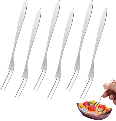 6pcs Quality Stainless Steel Forks Gift Sets for Escargot Olive Prawn Crab Cocktail Antipasti Cheese Pastry Dessert Fruit Salad Appetizer, Cute Metal Forks Mirror-Polished Dishwasher-Safe Reusable