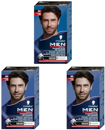 Men Perfect - Schwarzkopf - Gel Colorant Anti-Cheveux Blancs Homme - Coloration Cheveux Homme - Résultat Naturel – Application rapide et facile - Sans Ammoniaque - Brun Naturel 80 (Lot de 3)
