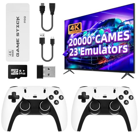 HENTOK Console di gioco retrò Console per videogiochi 2 controller di gioco, scheda di memoria integrata da 64 GB oltre 30.000 giochi, schermo HD 1080P/720P verde