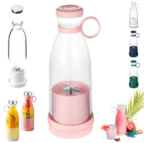 Portable Juicer Blender Bottle, Wireless Fresh Juice Portable Blender 350ML, USB Rechargeable Smoothie Maker Cup for Home Sports Outdoors Travel (Pink)