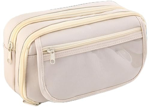 Stor kapacitet canvasväska mångsidig dragkedja förvaringsväska för pennor kosmetika toalettartiklar organiserare konstnärer resenärer, BEIgE, Stilren