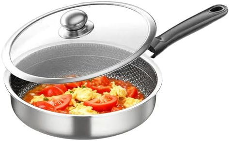 Padella - Pentole a induzione da 30 cm, maniglia comoda | Indicatore di calore Thermo-Spot in acciaio inossidabile con coperchio trasparente, padella per cucinare in campeggio Fornello elettrico Cucin