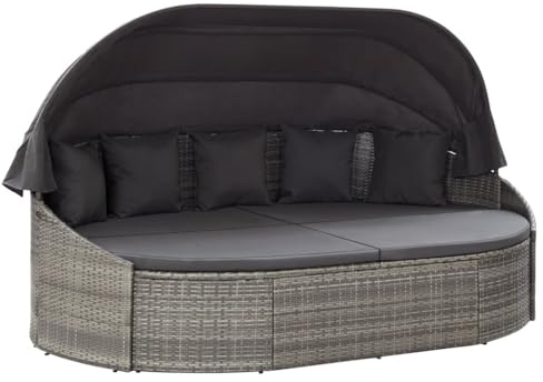 YUTAASU Outdoor Daybed with Canopy 4-Piece Set, Furniture Lounger, Modern Oval Design, Double Sun Lounger for Garden, Backyard, or Balcony, Removable Shade, Comfortable Cushions,