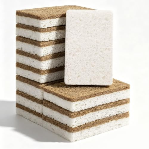 COZYMIRE 12 Unidades Estropajo Ecologico Estropajo Cocina Hecho de Fibra de Coco y Celulosa Antiarañazos Biodegradables Ecológicas para Cocina y Baño-048