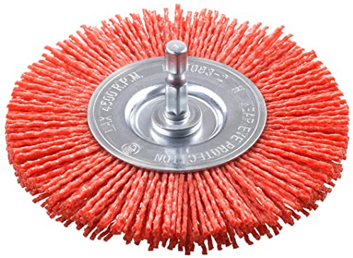kwb Scheiben-Bürste, Grob, Schleif-Nylon, Siliziumkarbid, Gewellt, Ø 100 Mm, für Holz, Metall und Buntmetall, für Bohr-Maschine, E6.3 Sechskant-Schaft, zum Strukturieren, Reinigen und Entrosten
