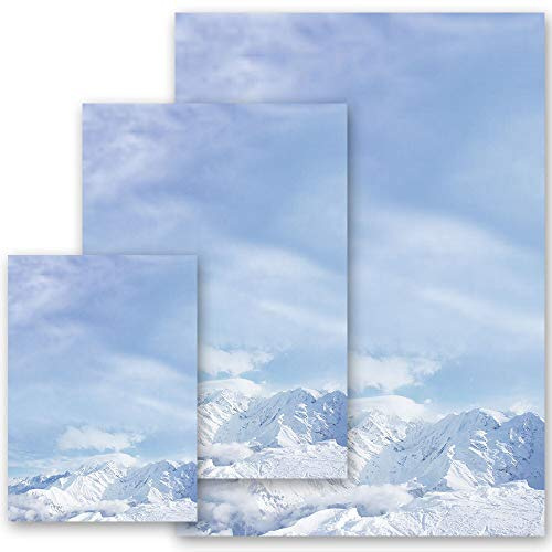 50 Blatt Briefpapier Winter BERGE IM SCHNEE - DIN A4 Format | Paper-Media