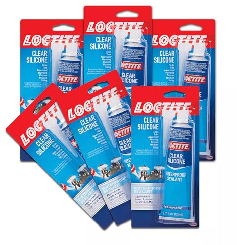 Loctite Silicone Sealant, Clear, 2.7 fl oz Tube, 6 Pack - 100% Waterproof Sealant for Glass, Ceramic, Wood, Plastic & More