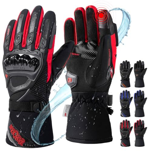 IRON JIA'S Gants Moto Hiver Homologués Imperméable Coupe-Vent Level 1 KP Écran Tactile à 2 Doigts Legère et Chaude Randonnée et Autres Sports de Plein Air Homme et Femme-Rouge-XL