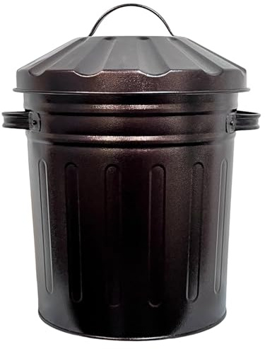 Easy Shopping Small 15 Litre 15L Round Shape Several Colour Metal Bin Recycle Rubbish Waste Dustbin Bin with Lid (Bronze)