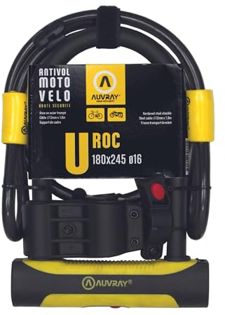 Aureal - Antifurto U ROC Ø14 180 x 245 + cavo 1 m (CERTIFIATO Art), unisex, taglia unica, colore: Nero