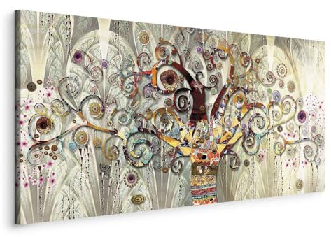 murando - Wandbilder XXL Gustav Klimt Baum des Lebens 120x60 cm 1 tlg Wand Deko Leinwand Bilder Groß Wanddeko Bild Wohnzimmer Schlafzimmer Kunstdrucke Abstrakt Mosaik Kunst Steine l-A-0033-b-a