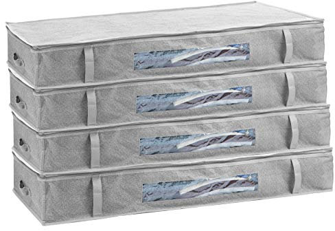 2friends Set di 4 cassettiere sottoletto, ciascuna ca. Capacità 100 l, 100 x 50 x 15 cm, custodia per coperte e cuscini con finestra trasparente, grigio