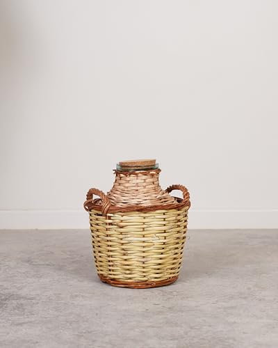 Damajuana de vidrio de boca ancha forrada de mimbre - Ideal para almacenar y decorar (4L)