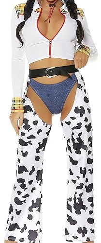 Forplay Women's Cowgirl Movie Character Costume 3-Piece Halloween Outfit with Top, Panty and Chaps, Multicolor, XS/S
