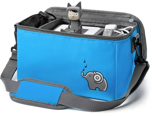 fantifant Musikbox Tasche für Tigerbox oder Toniebox Tasche für Box und Figuren – Flexible Innenfächer - Netzbeutel für Tigercards, Tonies Aufbewahrung oder Tonie Play Controller – haiblau