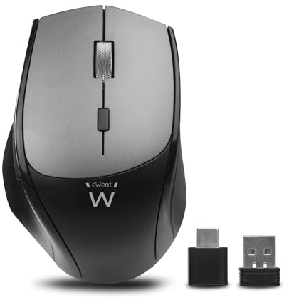 Ewent Souris Sans Fil Bluetooth et Wireless, Deux récepteurs Nano USB A et USB C, Clés Silencieuses, 2400 DPI, Portable Souris Sans Fil pour MacBook/Tablette/iPad/Ordinateur Portable/PC/Notebook, Noir