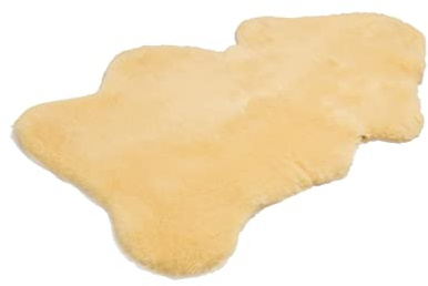 Cakla 100% Bio-Schaffell - Weich und flauschig - Ideal für das Wohnzimmer, unter dem Kamin, Schlafzimmer - Eine skurrile Ergänzung für jedes Interieur - (Ecru, XXL : 120-130 cm)