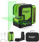 Huepar Nivel láser láser de línea cruzada para exteriores con haz verde autonivelante, líneas láser horizontales de 180 ° y verticales de 120 °, batería de litio de 5200 mAh, soporte magnético-L011G