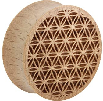 PIERCINGLINE Holz Double Flared Plug BLUME DES LEBENS Piercing Ohr Buche 24 mm