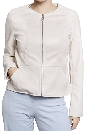QUEEN HELENA Giacca in Ecopelle alla Coreana Giubbotto Corto Giacchetta Leggera Casual Biker Donna Y3002 (IT, Testo, S, Regular, Regular, Beige)
