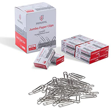 PAPERPAL Jumbo Büroklammern glatt, 1000 große Büroklammern (10 Boxen mit je 100 Stück), Bulk Büroklammern für Büro, tägliches Heimwerken, 5.1 cm silberne Büroklammern Jumbo-Größe