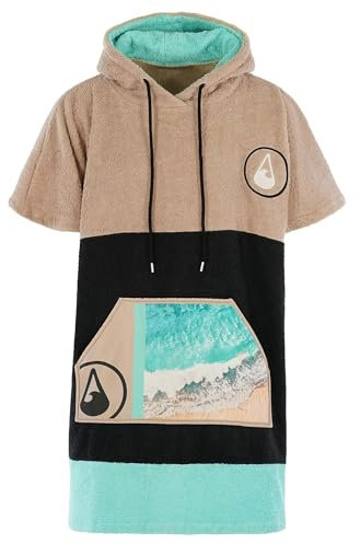 WAVE HAWAII Bade-Poncho Damen & Herren “Ericeira”, Größe M, 160-190cm, 95% Baumwolle Surf-Poncho Erwachsene, Frottee-Handtuch mit hoher Wasserabsorption, Umziehhilfe, Made,n Portugal