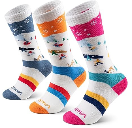 WEIERYA Kinder Wolle Skisocken,Therm Socken, Skiing Snowboard Socken für kinder Jungen Mädchen, 3 Paar Kühl Blau Rosa Rot Orange M